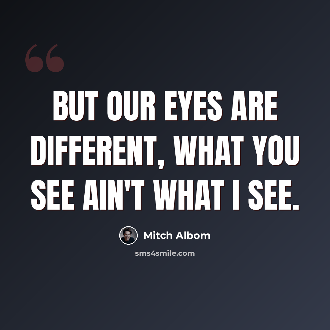 “But our eyes are different, what you see ain't what I see.” quote by Mitch Albom