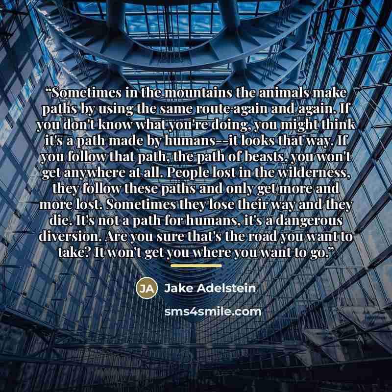 “Sometimes in the mountains the animals make paths by using the same route again and again. If you don't know what you're doing, you might think it's a path made by humans--it looks that way. If you follow that path, the path of beasts, you won't get anywhere at all. People lost in the wilderness…” quote by Jake Adelstein