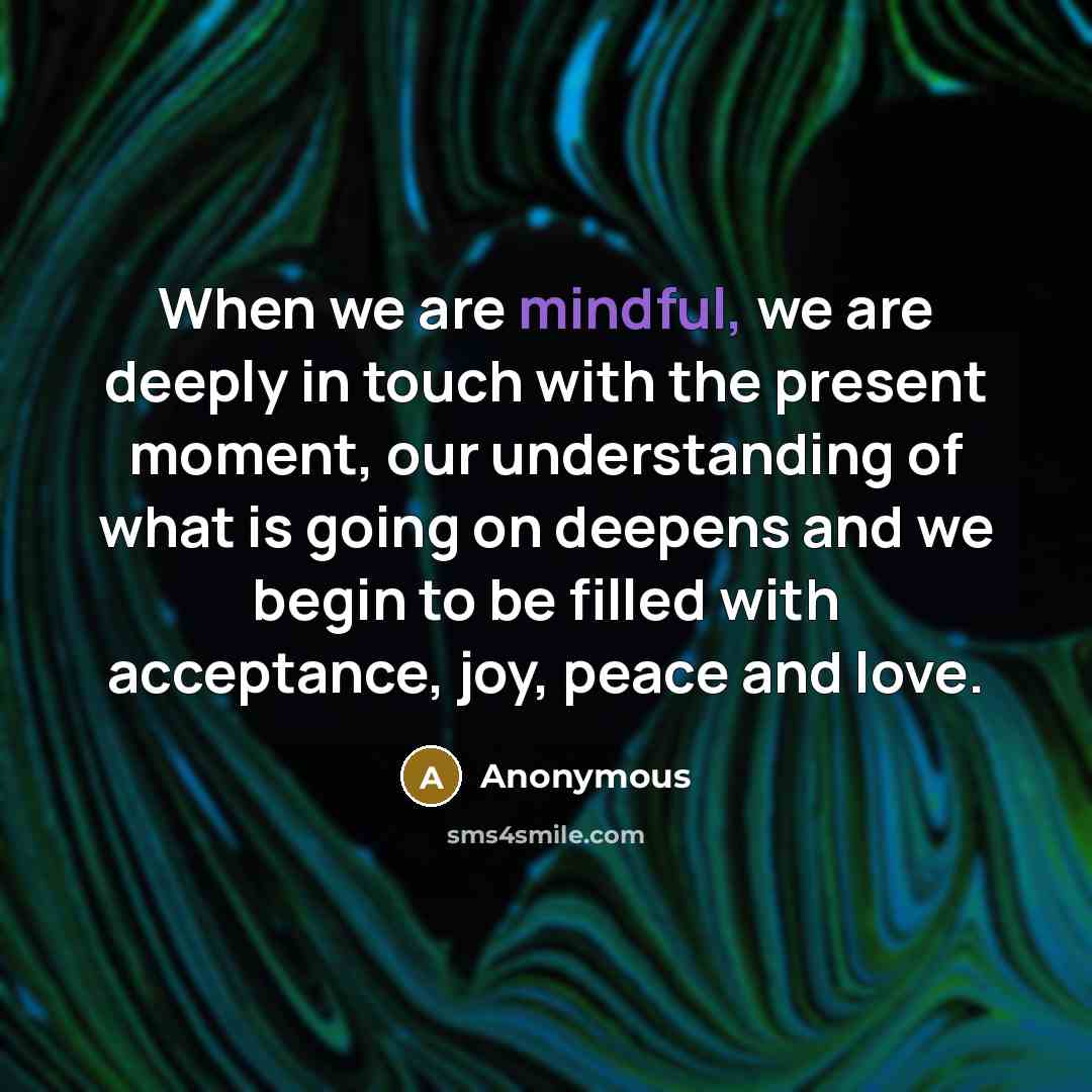 “When we are mindful, we are deeply in touch with the present moment, our understanding of what is going on deepens and we begin to be filled with acceptance, joy, peace and love.” quote by Anonymous