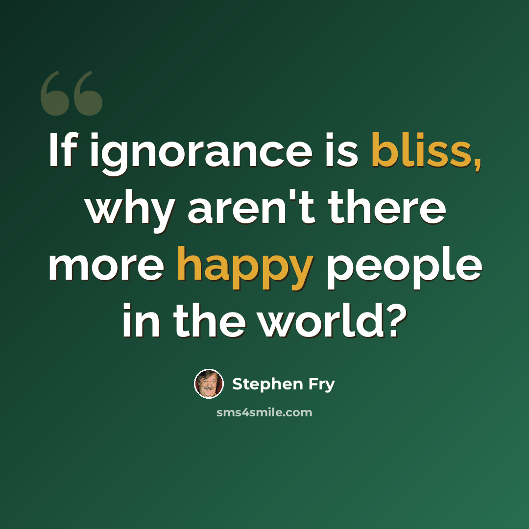 “If ignorance is bliss, why aren't there more happy people in the world?” quote by Stephen Fry
