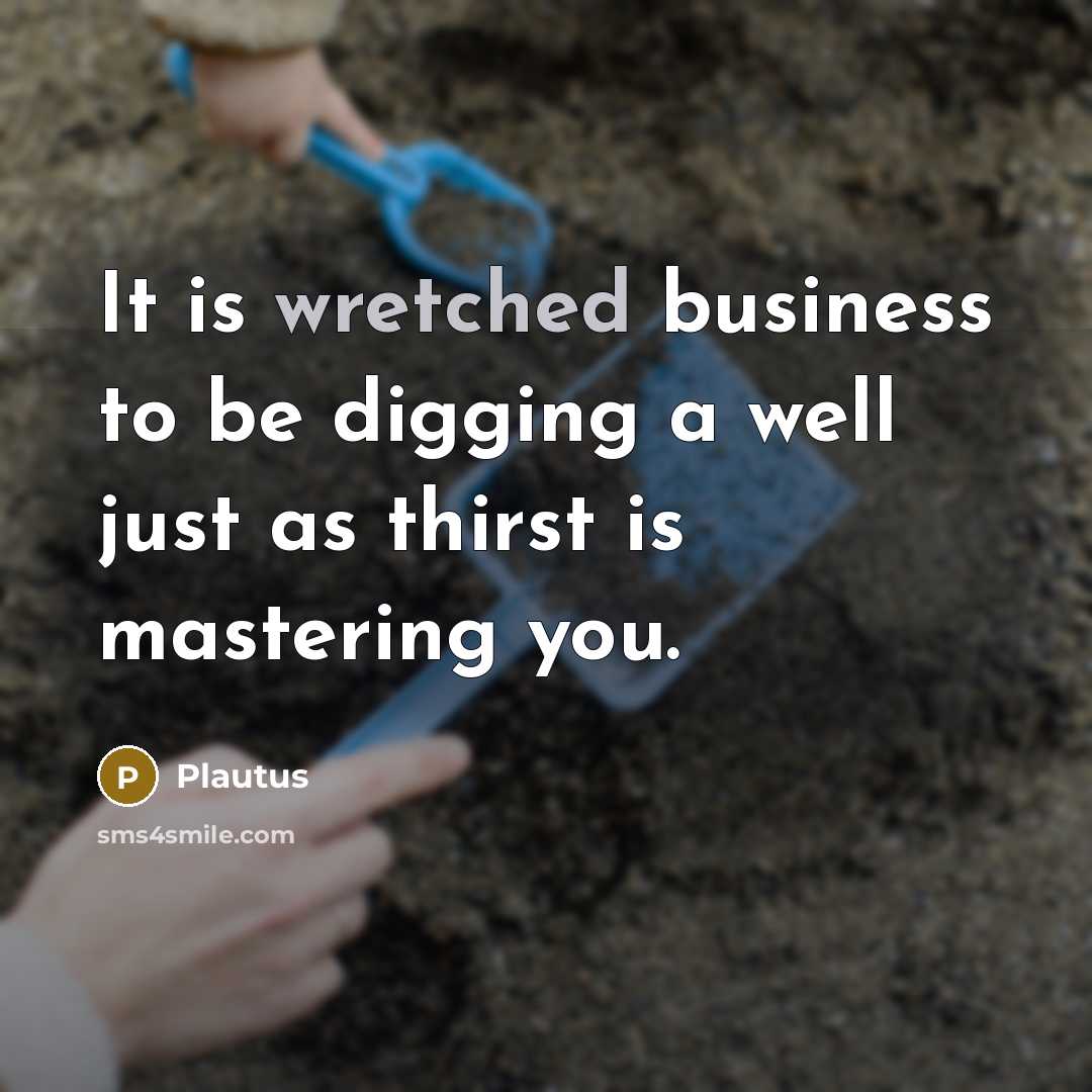 “It is wretched business to be digging a well just as thirst is mastering you.” quote by Plautus