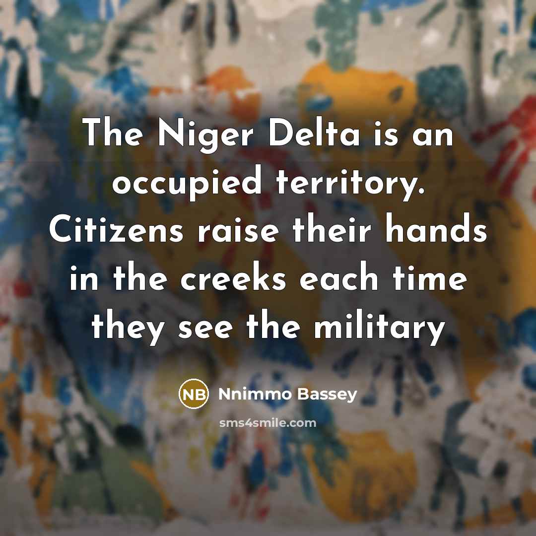“The Niger Delta is an occupied territory. Citizens raise their hands in the creeks each time they see the military” quote by Nnimmo Bassey