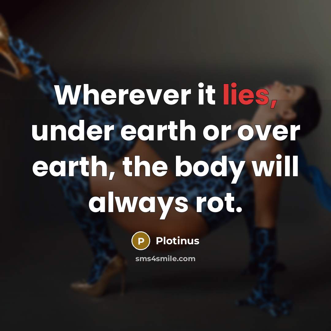 “Wherever it lies, under earth or over earth, the body will always rot.” quote by Plotinus