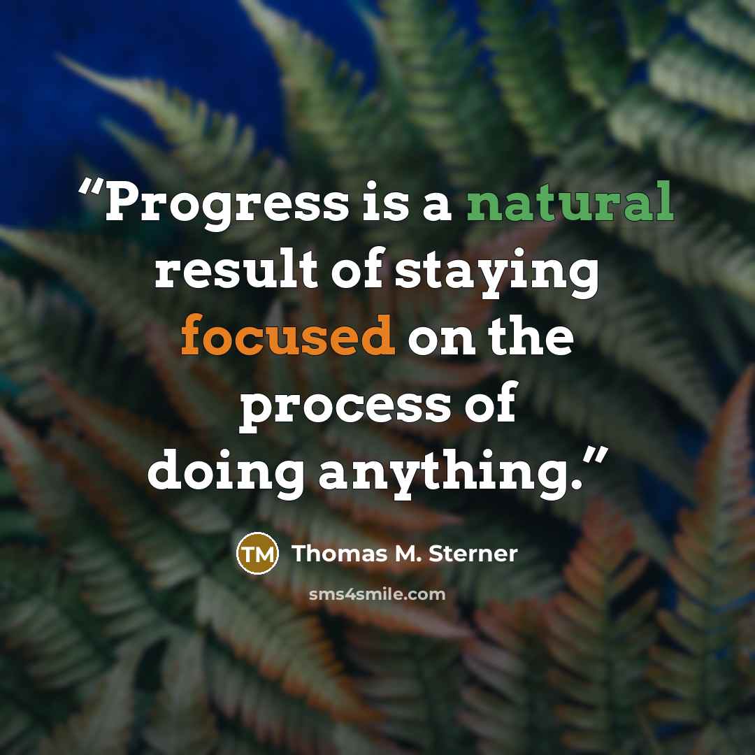 “Progress is a natural result of staying focused on the process of doing anything.” quote by Thomas M. Sterner
