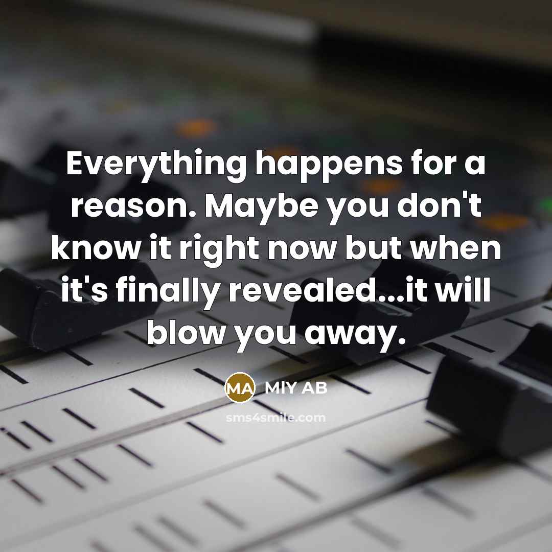 “Everything happens for a reason. Maybe you don't know it right now but when it's finally revealed...it will blow you away.” quote by MlY AB