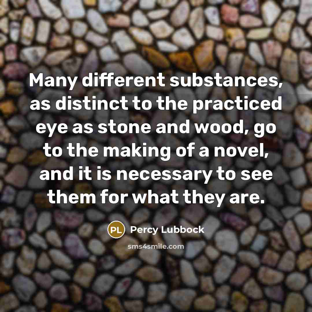 “Many different substances, as distinct to the practiced eye as stone and wood, go to the making of a novel, and it is necessary to see them for what they are.” quote by Percy Lubbock