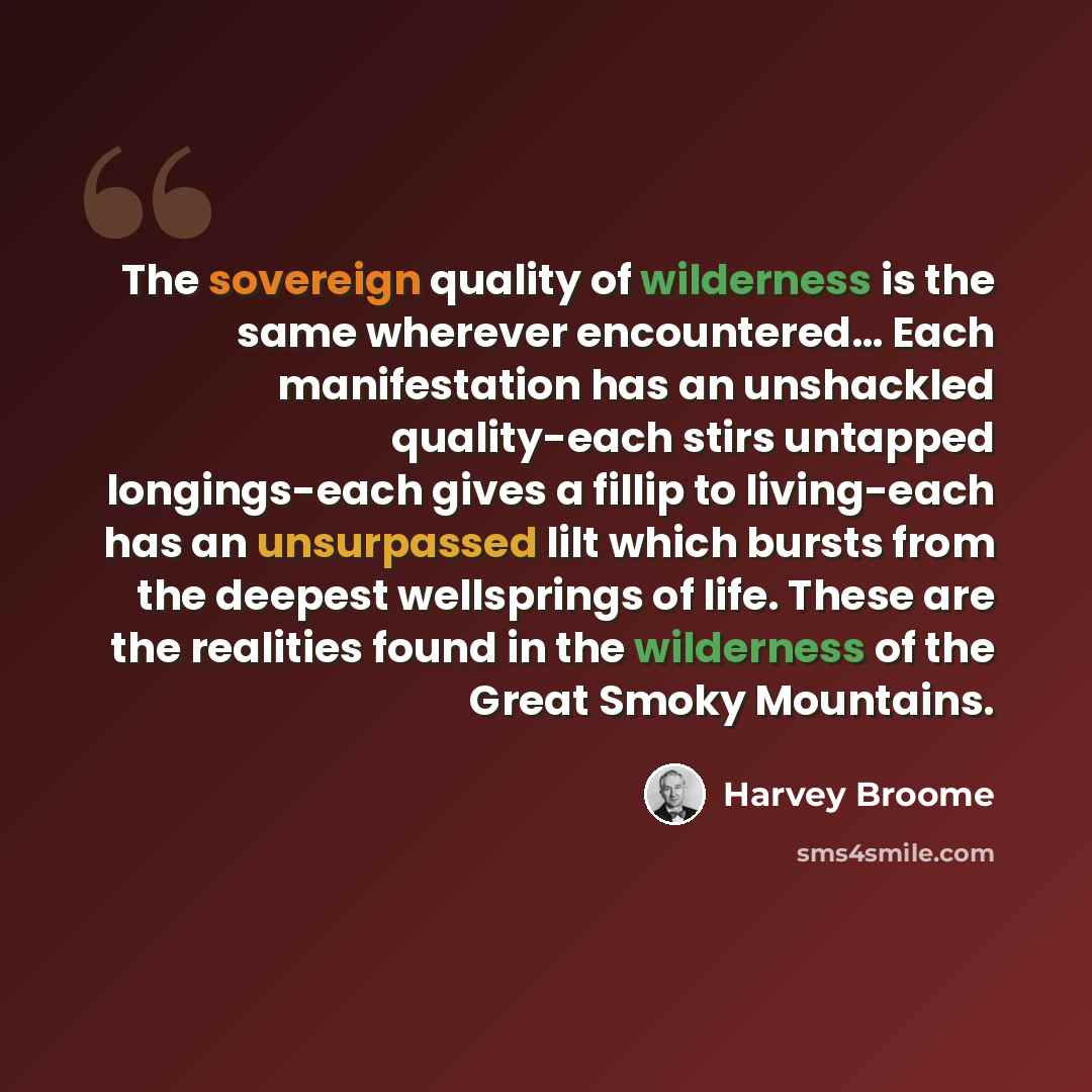 “The sovereign quality of wilderness is the same wherever encountered… Each manifestation has an unshackled quality-each stirs untapped longings-each gives a fillip to living-each has an unsurpassed lilt which bursts from the deepest wellsprings of life. These are the realities found in the…” quote by Harvey Broome
