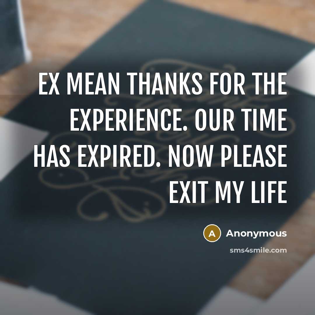 “Ex mean Thanks for the EXperience. Our time has EXpired. Now please EXit my life” quote by Anonymous