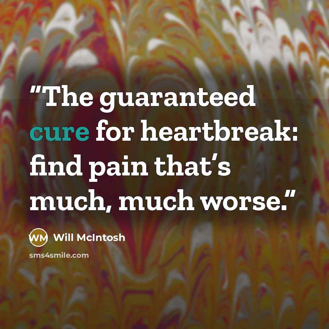 “The guaranteed cure for heartbreak: find pain that’s much, much worse.” quote by Will McIntosh