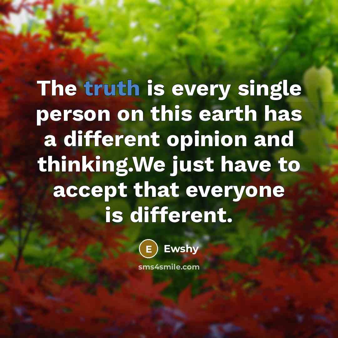 “The truth is every single person on this earth has a different opinion and thinking.We just have to accept that everyone is different.” quote by Ewshy