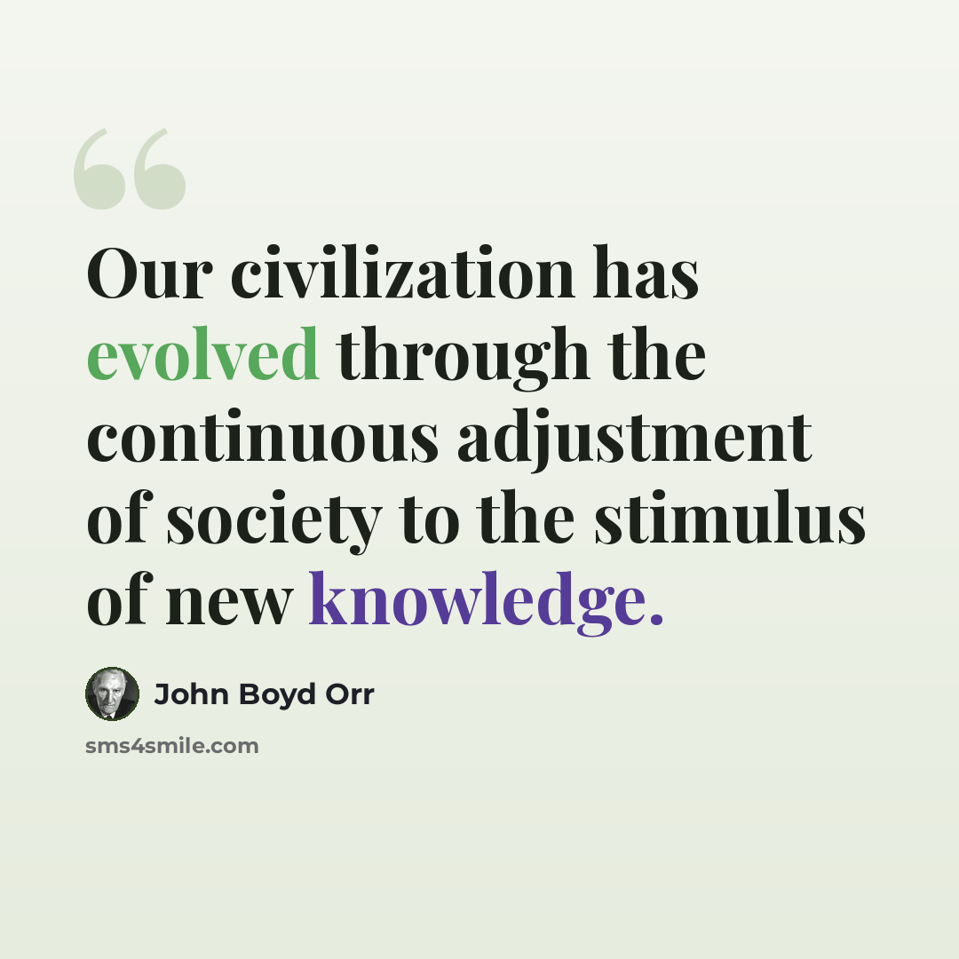 “Our civilization has evolved through the continuous adjustment of society to the stimulus of new knowledge.” quote by John Boyd Orr