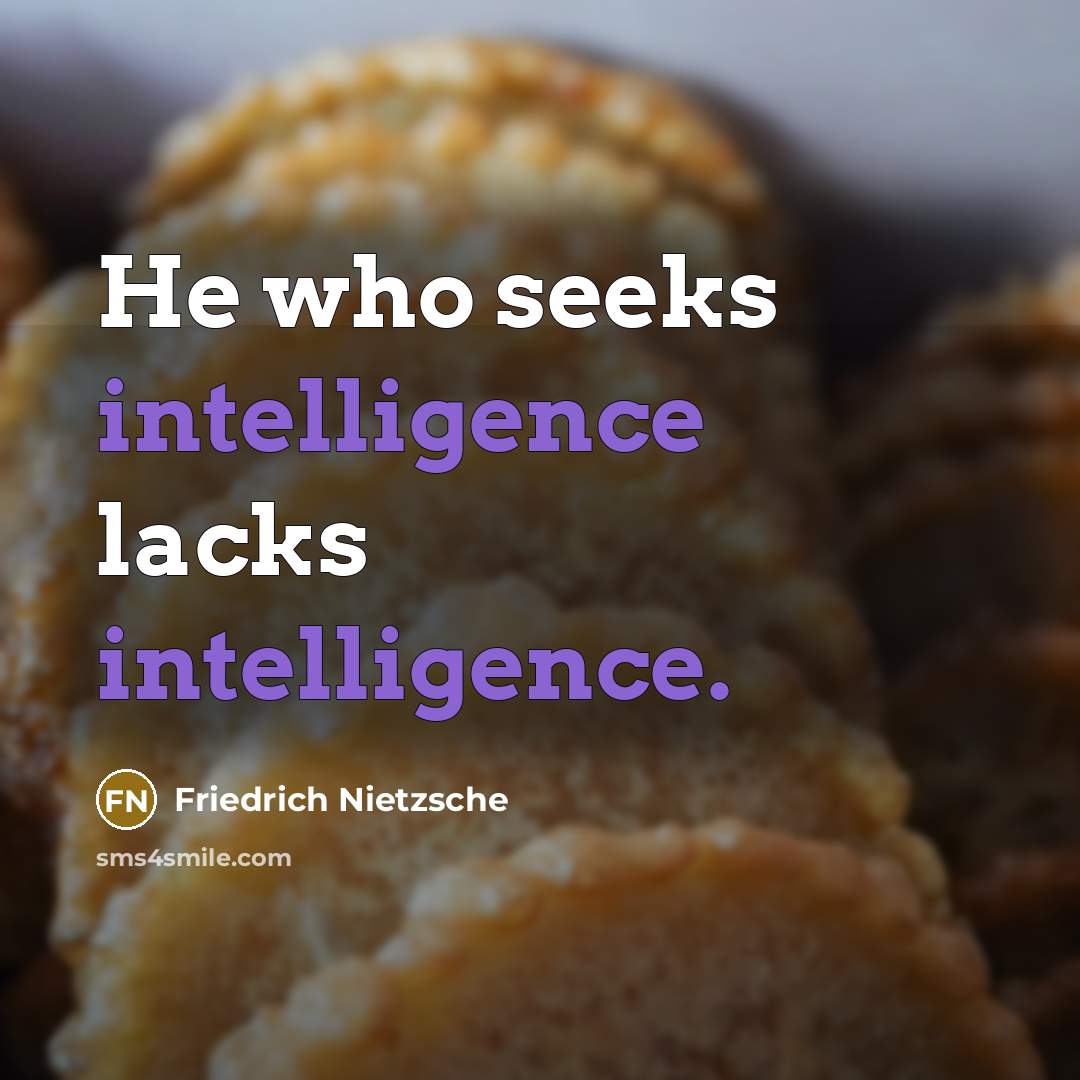 “He who seeks intelligence lacks intelligence.” quote by Friedrich Nietzsche