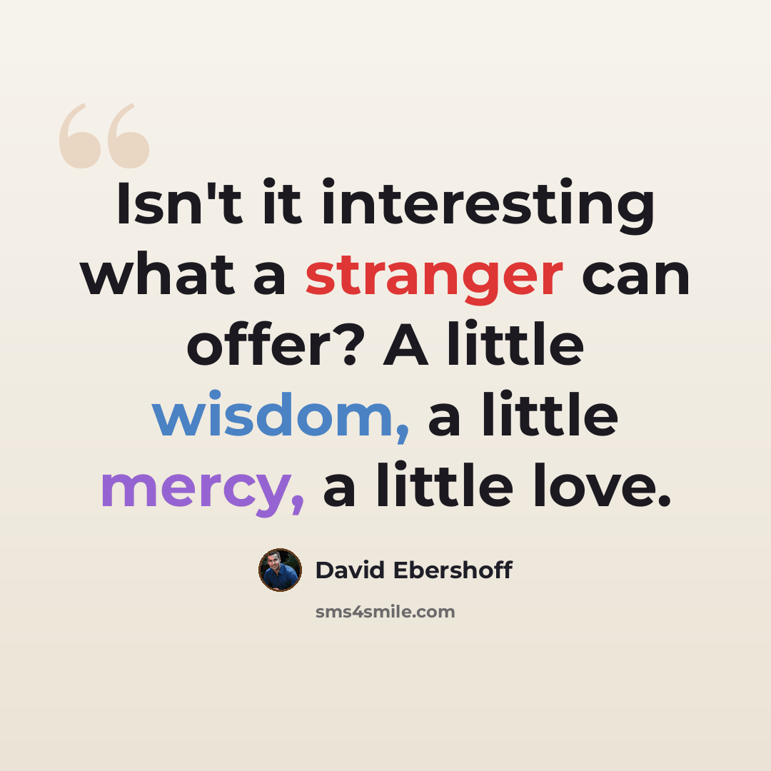 “Isn't it interesting what a stranger can offer? A little wisdom, a little mercy, a little love.” quote by David Ebershoff