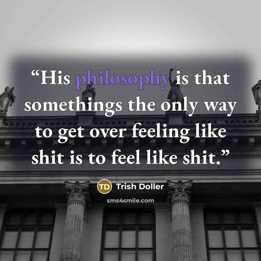 “His philosophy is that somethings the only way to get over feeling like shit is to feel like shit.” quote by Trish Doller