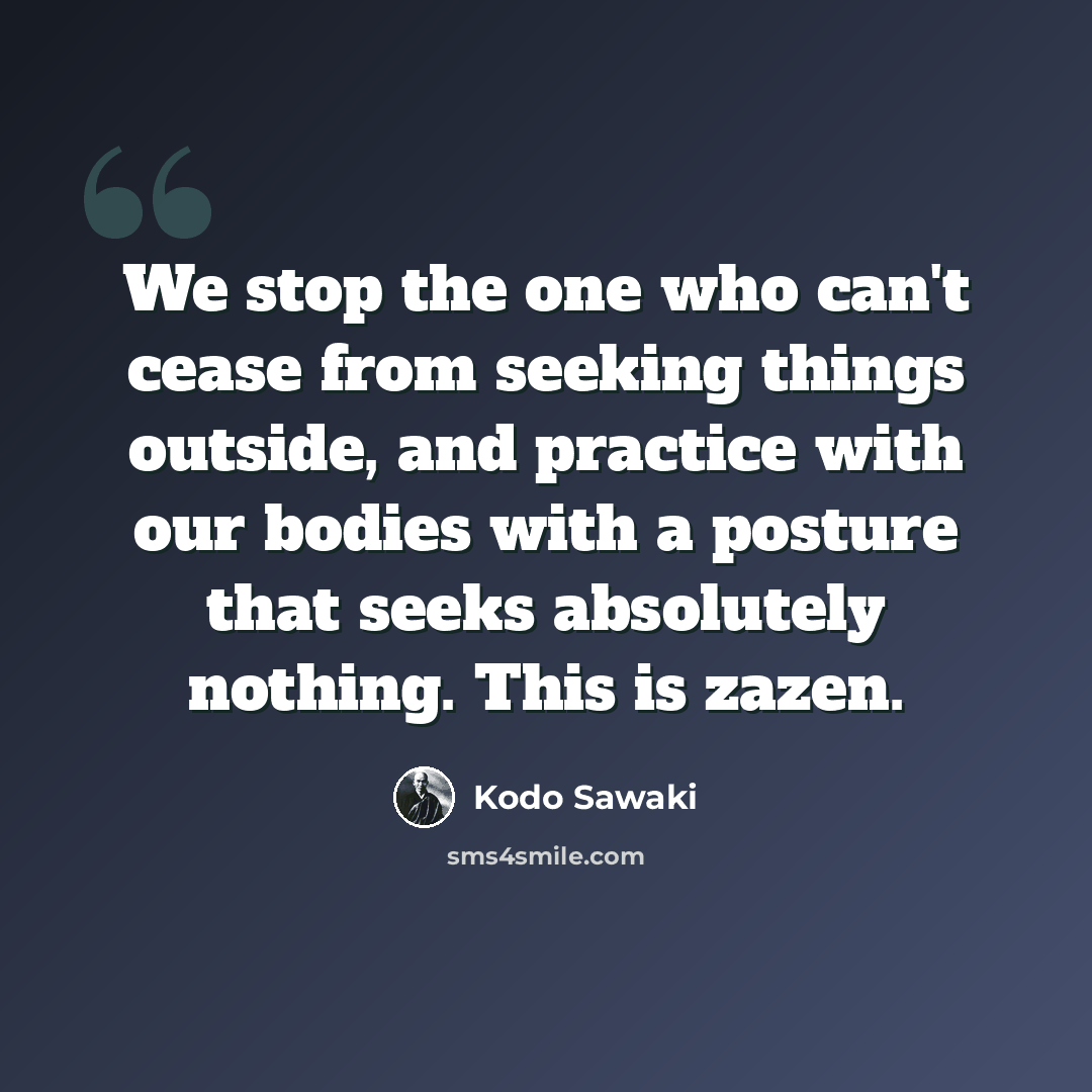 “We stop the one who can't cease from seeking things outside, and practice with our bodies with a posture that seeks absolutely nothing. This is zazen.” quote by Kodo Sawaki