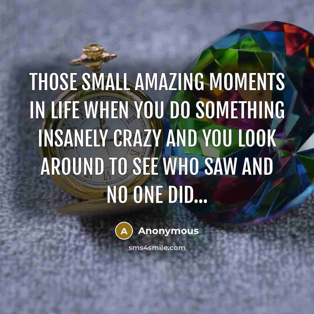 “Those small amazing moments in life when you do something insanely crazy and you look around to see who saw and no one did...” quote by Anonymous