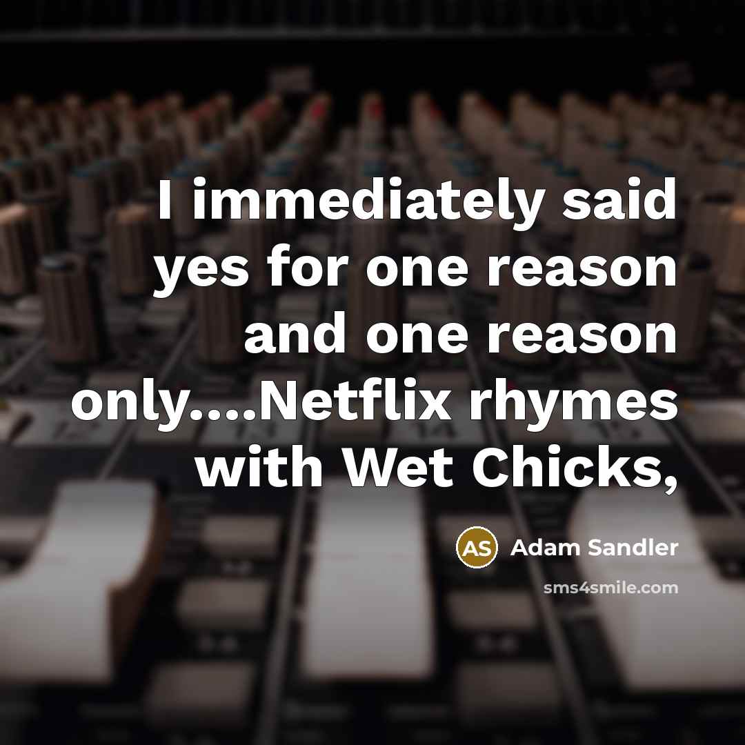 “I immediately said yes for one reason and one reason only….Netflix rhymes with Wet Chicks,” quote by Adam Sandler