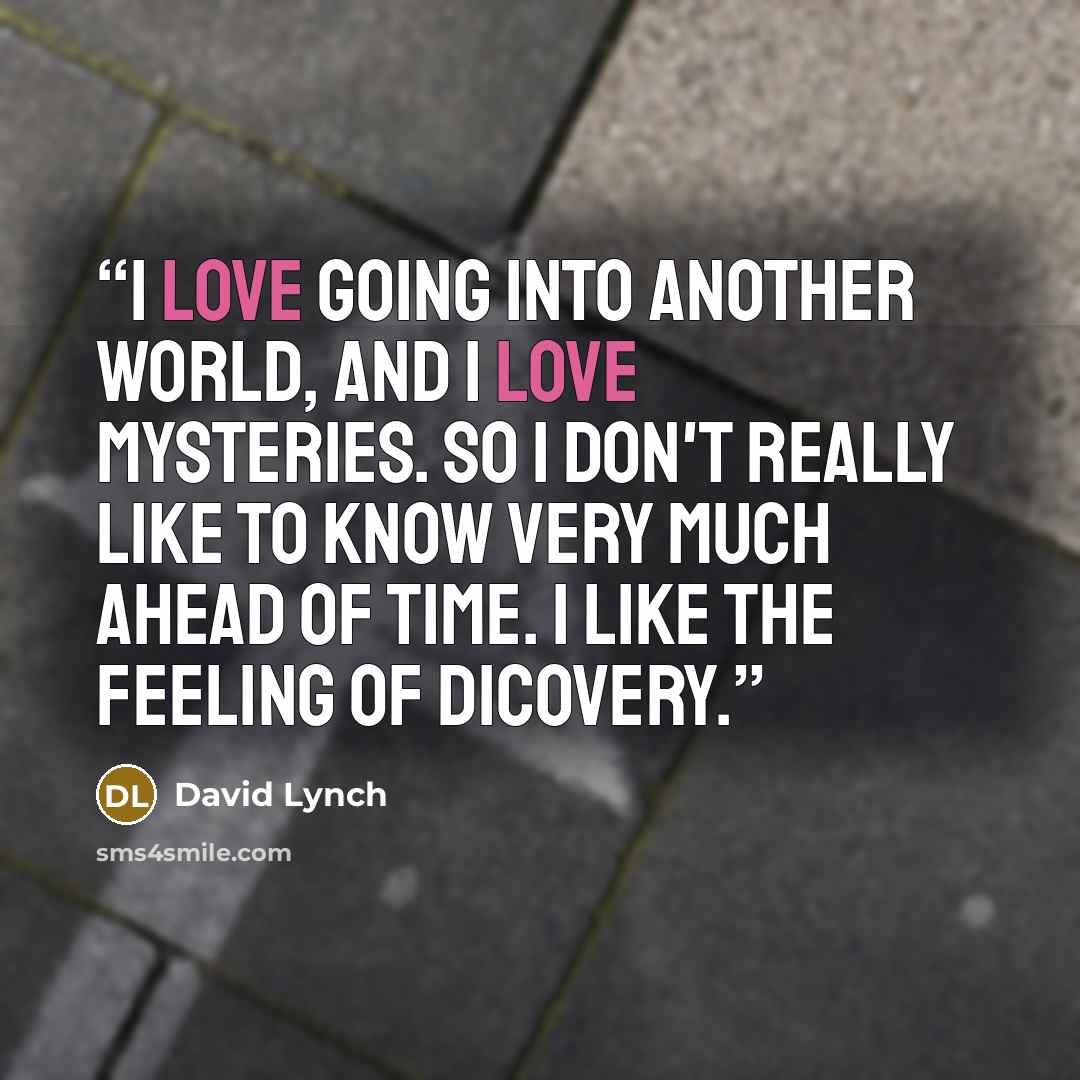 “I love going into another world, and I love mysteries. So I don't really like to know very much ahead of time. I like the feeling of dicovery.” quote by David Lynch