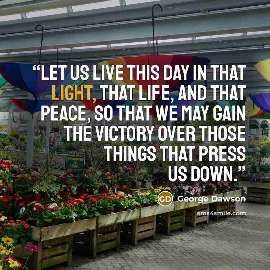 “Let us live this day in that light, that life, and that peace, so that we may gain the victory over those things that press us down.” quote by George Dawson