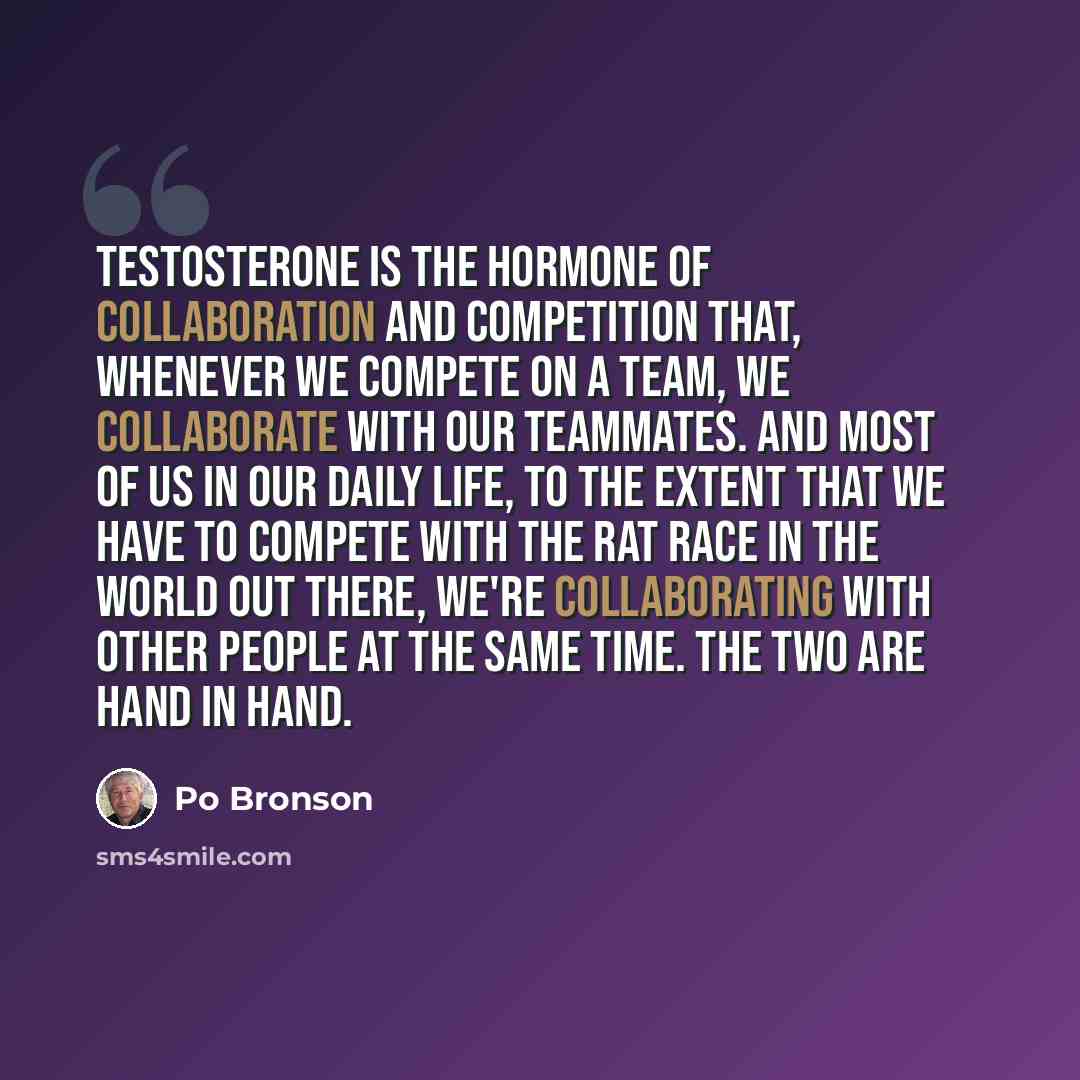 “Testosterone is the hormone of collaboration and competition that, whenever we compete on a team, we collaborate with our teammates. And most of us in our daily life, to the extent that we have to compete with the rat race in the world out there, we're collaborating with other people at the same…” quote by Po Bronson