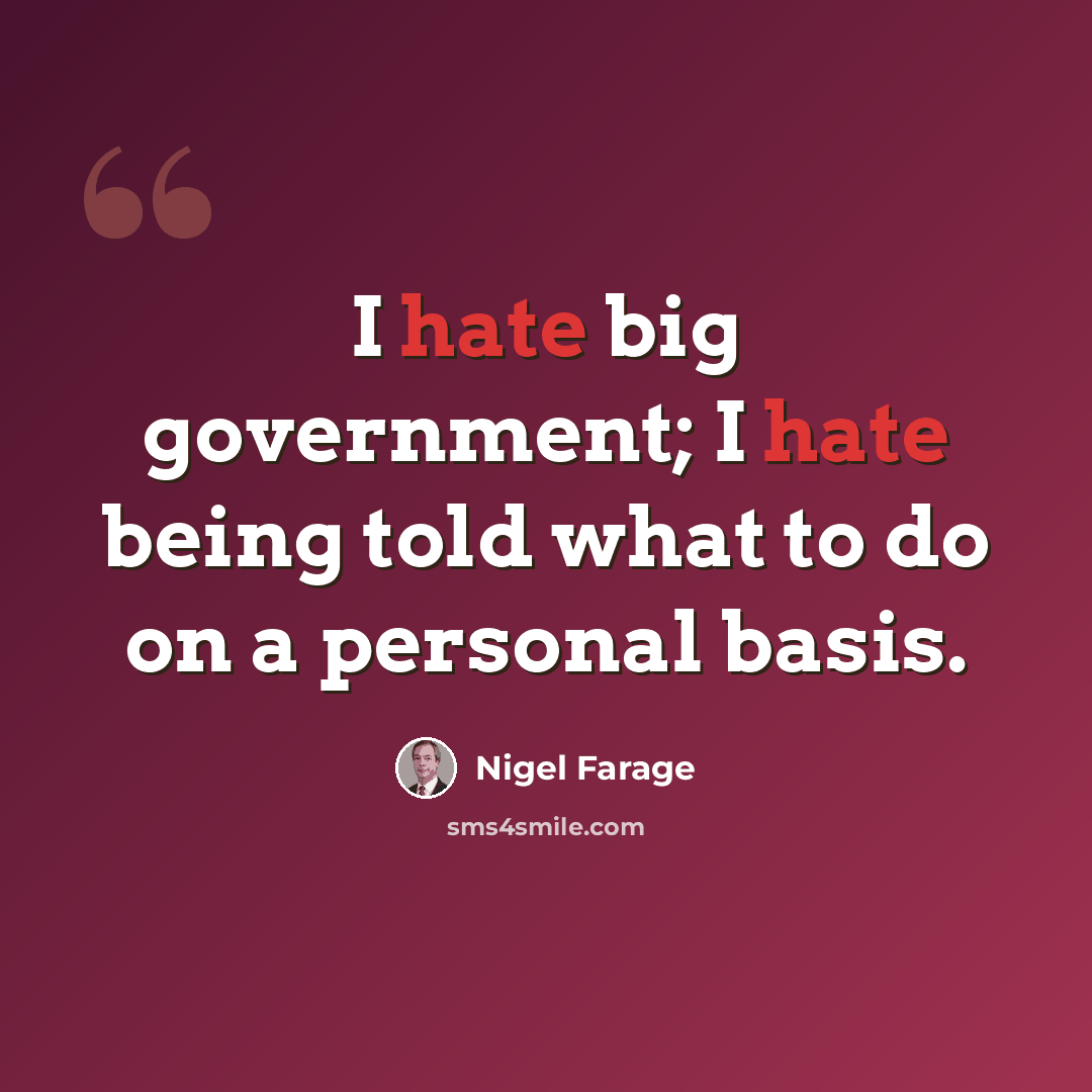 “I hate big government; I hate being told what to do on a personal basis.” quote by Nigel Farage