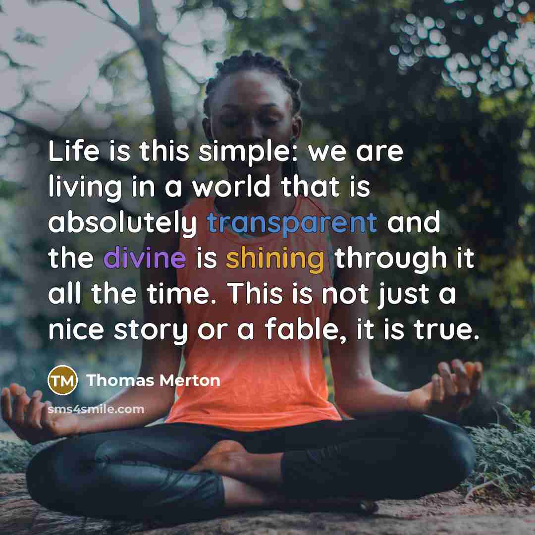 “Life is this simple: we are living in a world that is absolutely transparent and the divine is shining through it all the time. This is not just a nice story or a fable, it is true.” quote by Thomas Merton