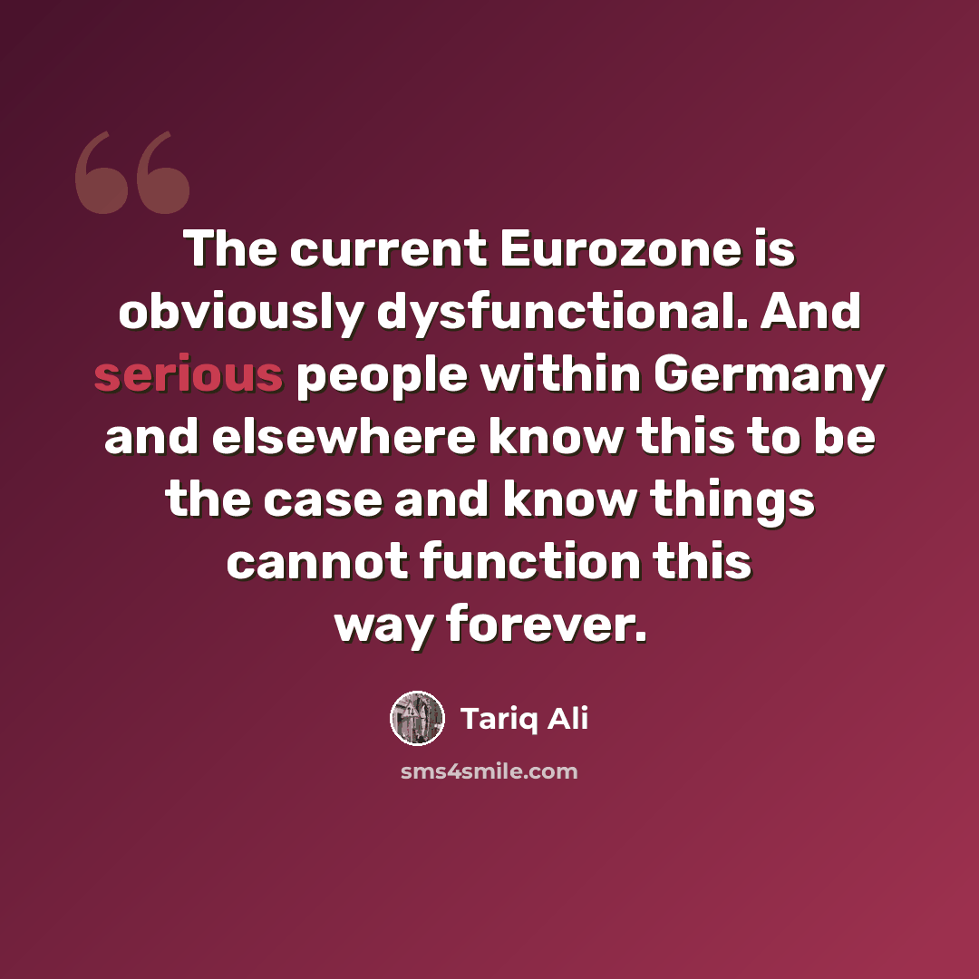 “The current Eurozone is obviously dysfunctional. And serious people within Germany and elsewhere know this to be the case and know things cannot function this way forever.” quote by Tariq Ali
