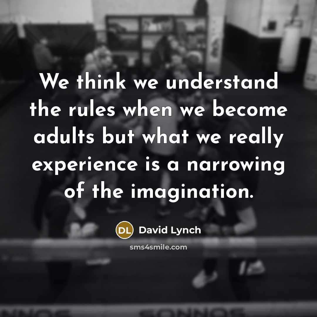 “We think we understand the rules when we become adults but what we really experience is a narrowing of the imagination.” quote by David Lynch