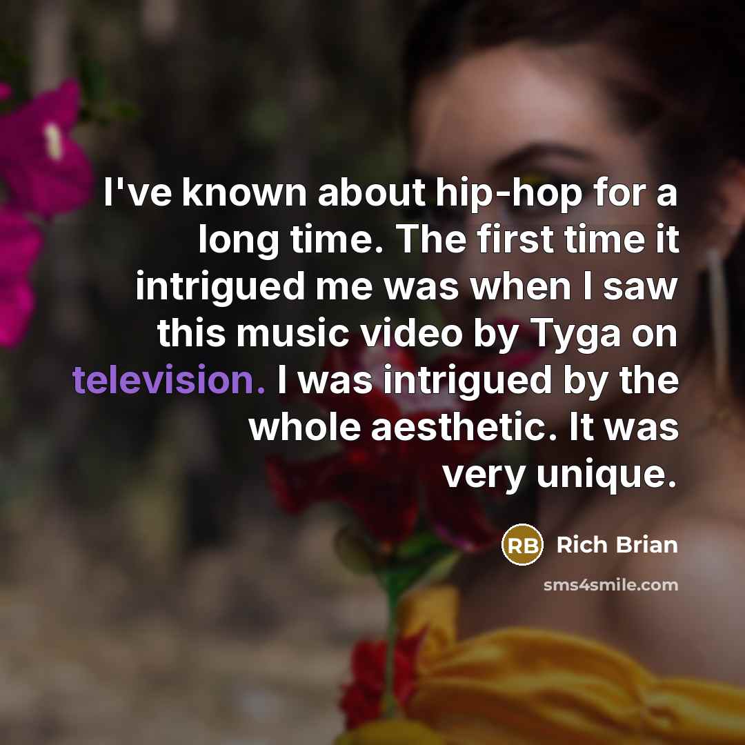 “I've known about hip-hop for a long time. The first time it intrigued me was when I saw this music video by Tyga on television. I was intrigued by the whole aesthetic. It was very unique.” quote by Rich Brian