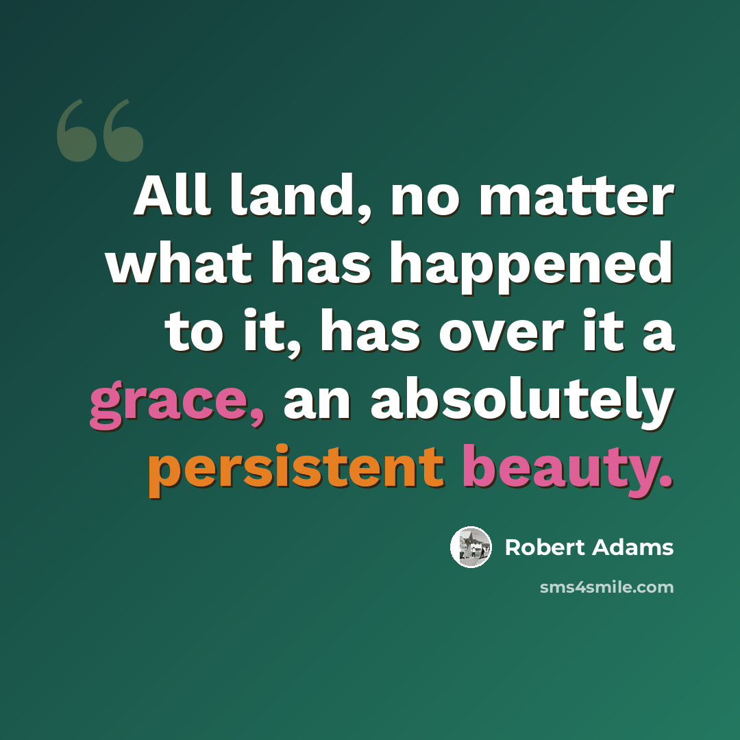 “All land, no matter what has happened to it, has over it a grace, an absolutely persistent beauty.” quote by Robert Adams