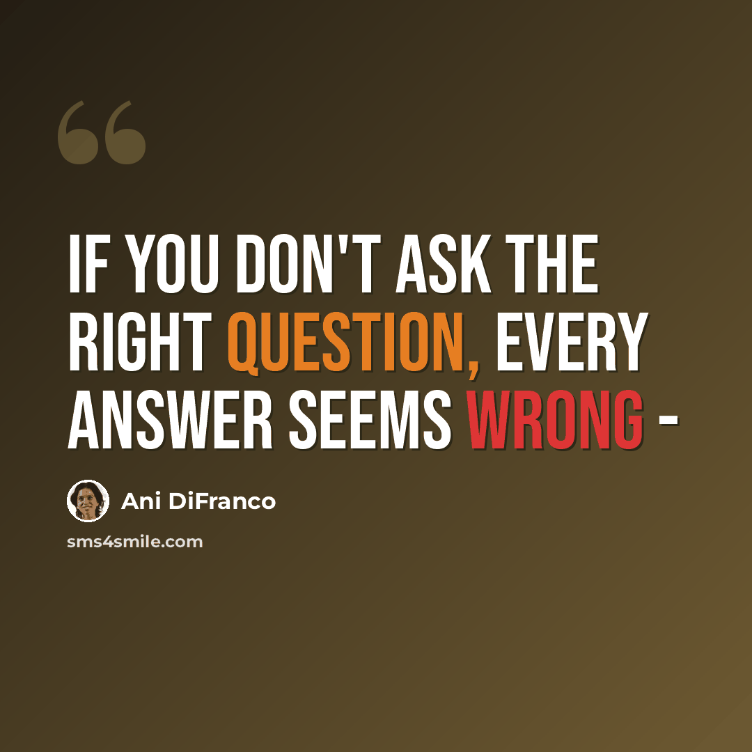 “If you don't ask the right question, every answer seems wrong -” quote by Ani DiFranco
