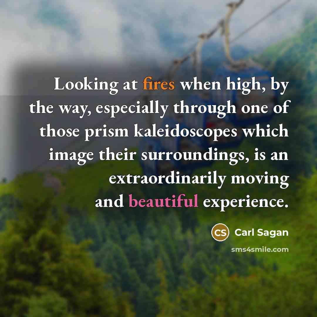 “Looking at fires when high, by the way, especially through one of those prism kaleidoscopes which image their surroundings, is an extraordinarily moving and beautiful experience.” quote by Carl Sagan