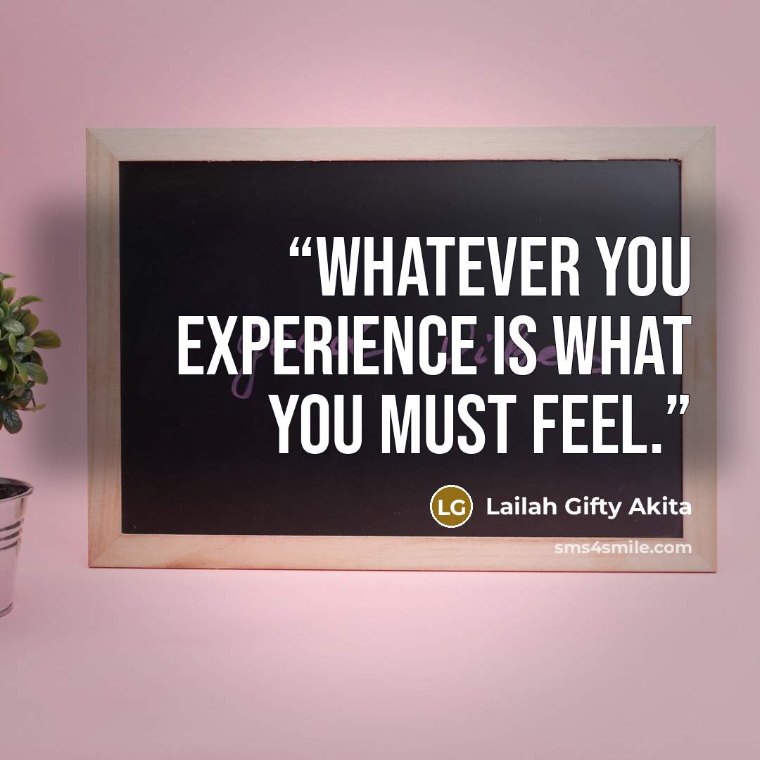 “Whatever you experience is what you must feel.” quote by Lailah Gifty Akita