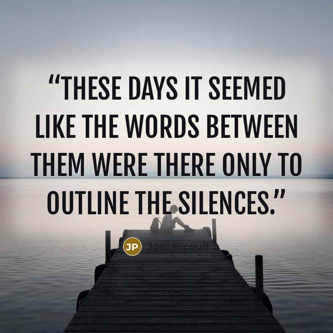 “These days it seemed like the words between them were there only to outline the silences.” quote by Jodi Picoult