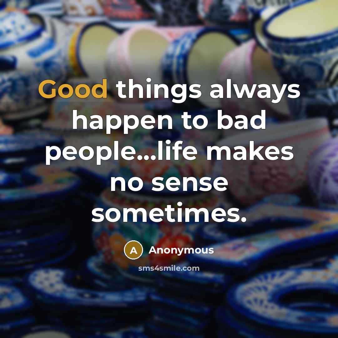 “Good things always happen to bad people...life makes no sense sometimes.” quote by Anonymous