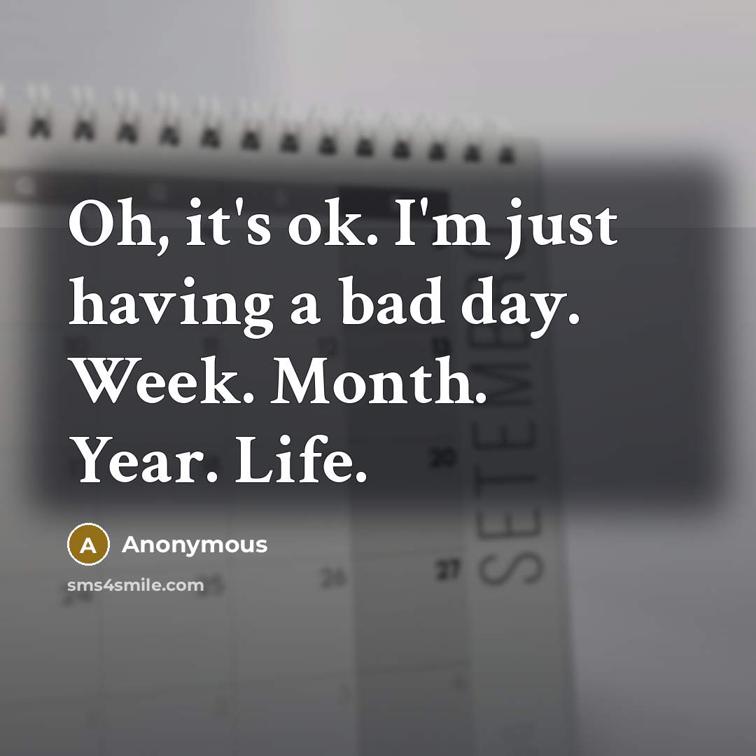 “Oh, it's ok. I'm just having a bad day. Week. Month. Year. Life.” quote by Anonymous