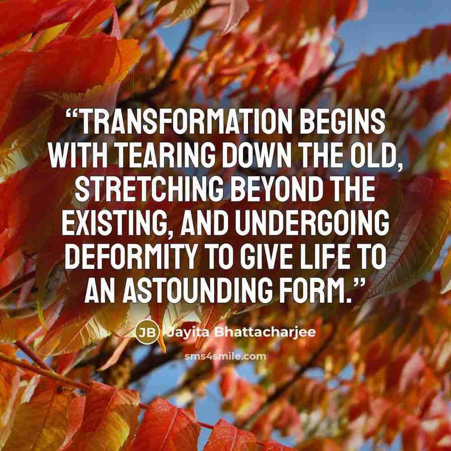 “Transformation begins with tearing down the old, stretching beyond the existing, and undergoing deformity to give life to an astounding form.” quote by Jayita Bhattacharjee