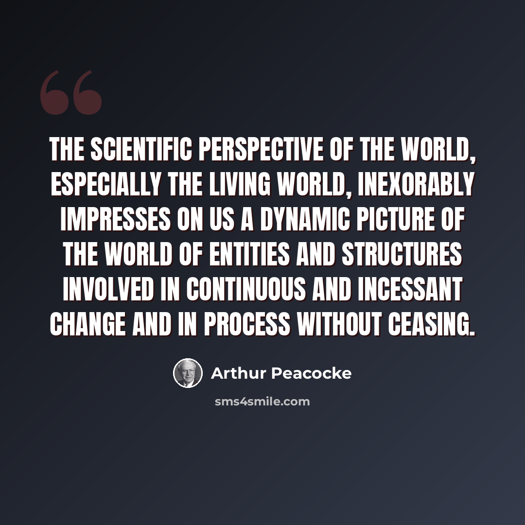“The scientific perspective of the world, especially the living world, inexorably impresses on us a dynamic picture of the world of entities and structures involved in continuous and incessant change and in process without ceasing.” quote by Arthur Peacocke