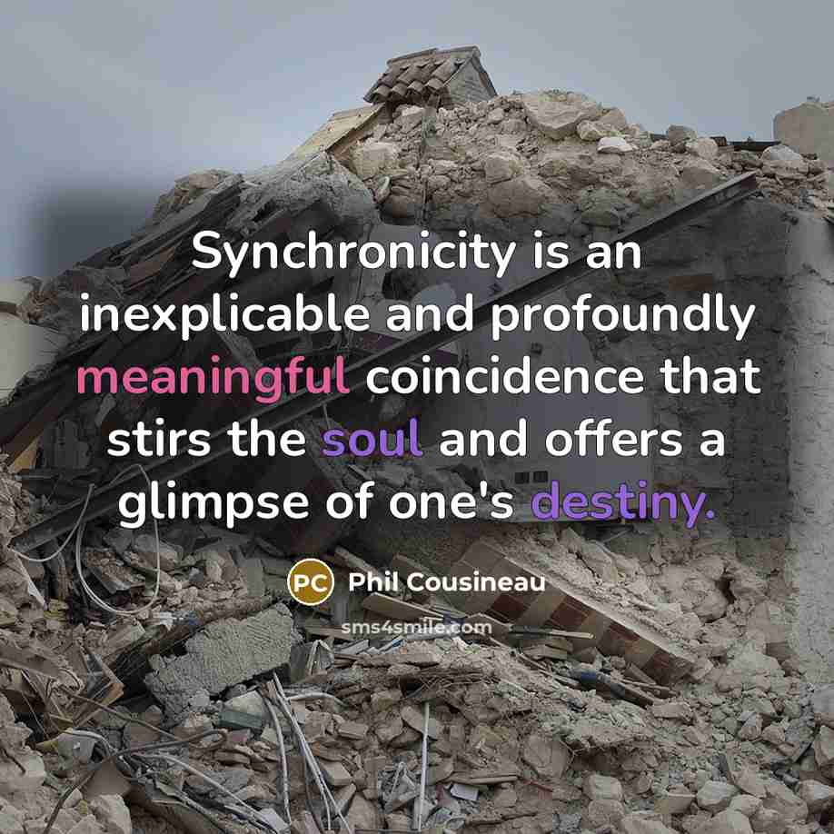 “Synchronicity is an inexplicable and profoundly meaningful coincidence that stirs the soul and offers a glimpse of one's destiny.” quote by Phil Cousineau