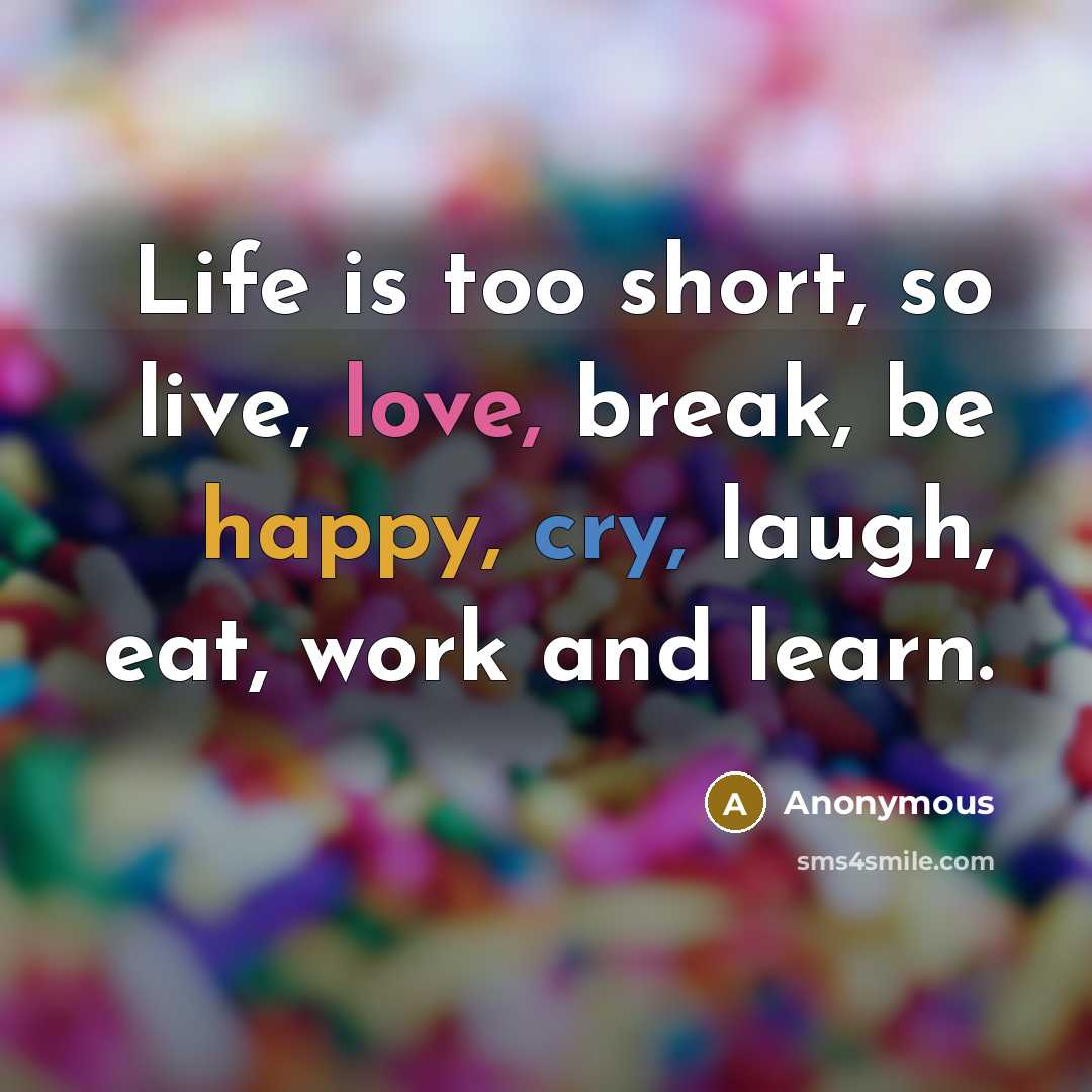 “Life is too short, so live, love, break, be happy, cry, laugh, eat, work and learn.” quote by Anonymous
