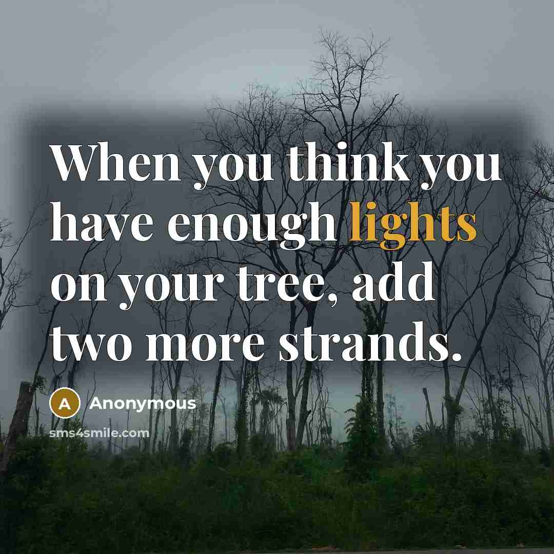 “When you think you have enough lights on your tree, add two more strands.” quote by Anonymous