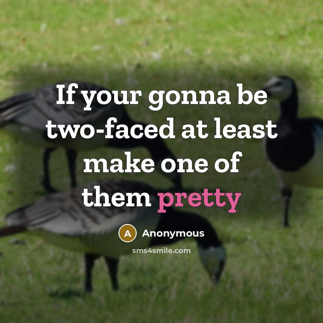 “If your gonna be two-faced at least make one of them pretty” quote by Anonymous