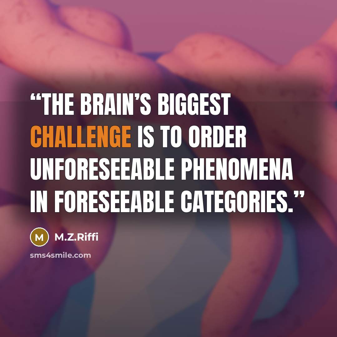 “The brain’s biggest challenge is to order unforeseeable phenomena in foreseeable categories.” quote by M.Z.Riffi