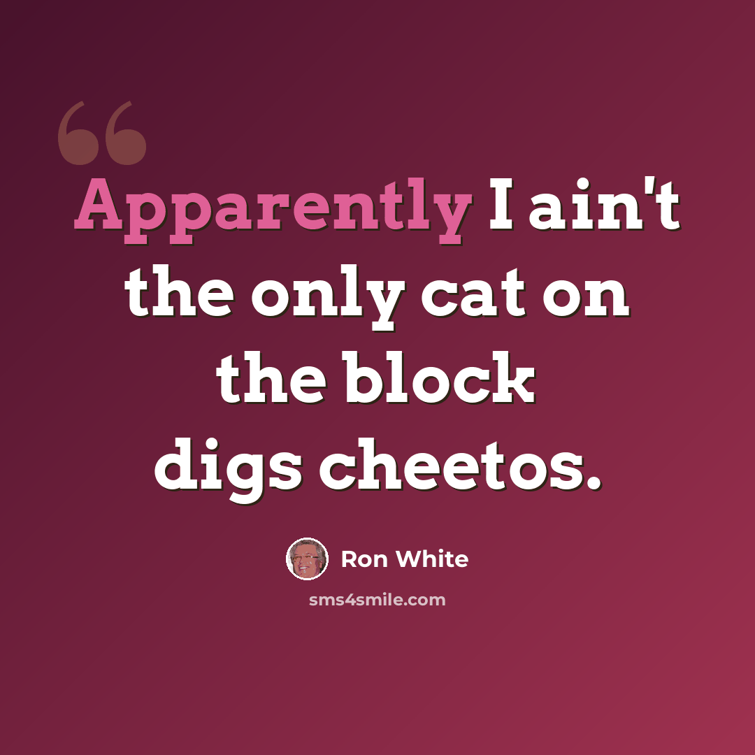 “Apparently I ain't the only cat on the block digs cheetos.” quote by Ron White