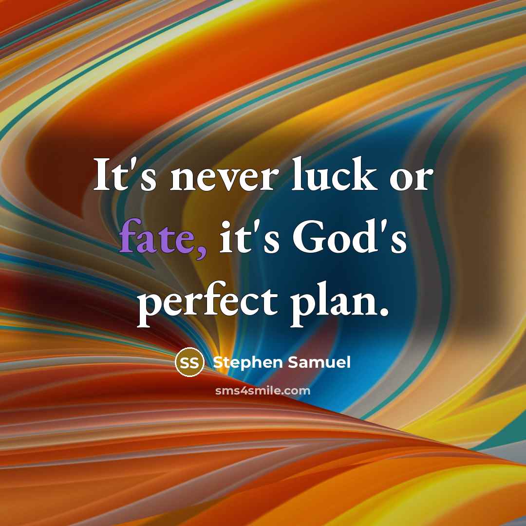 “It's never luck or fate, it's God's perfect plan.” quote by Stephen Samuel