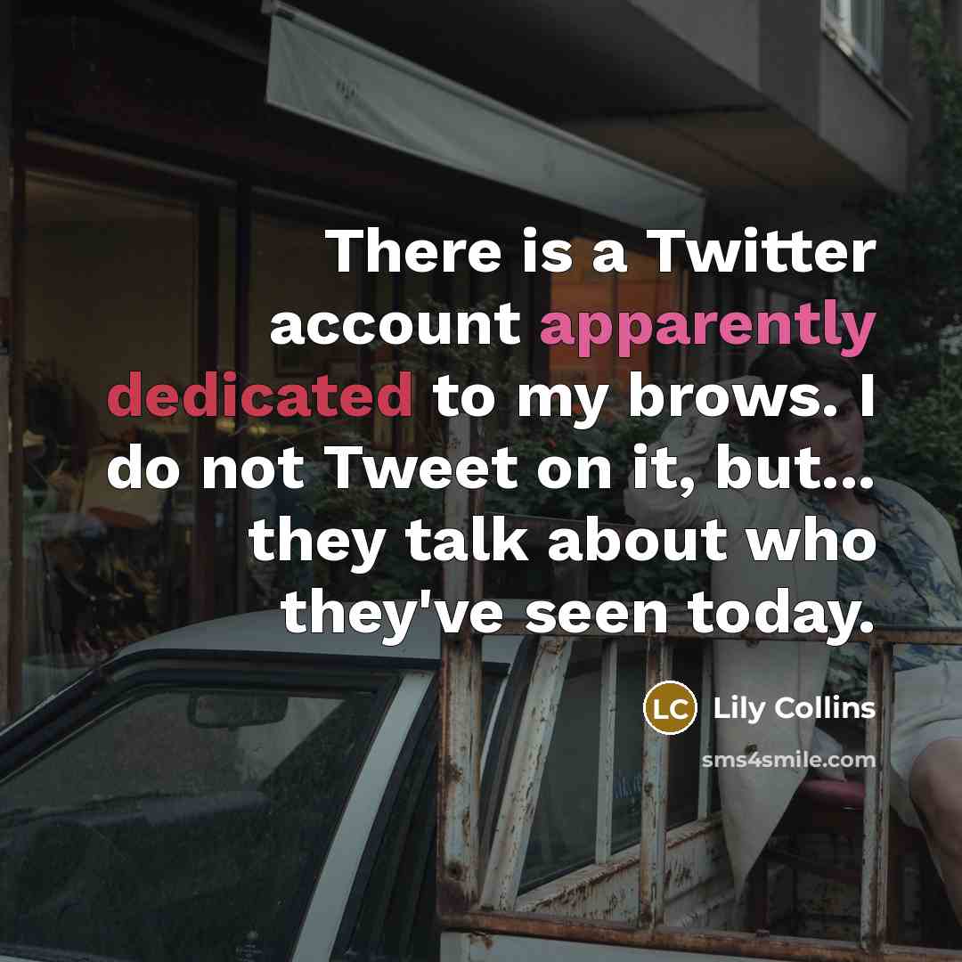 “There is a Twitter account apparently dedicated to my brows. I do not Tweet on it, but... they talk about who they've seen today.” quote by Lily Collins