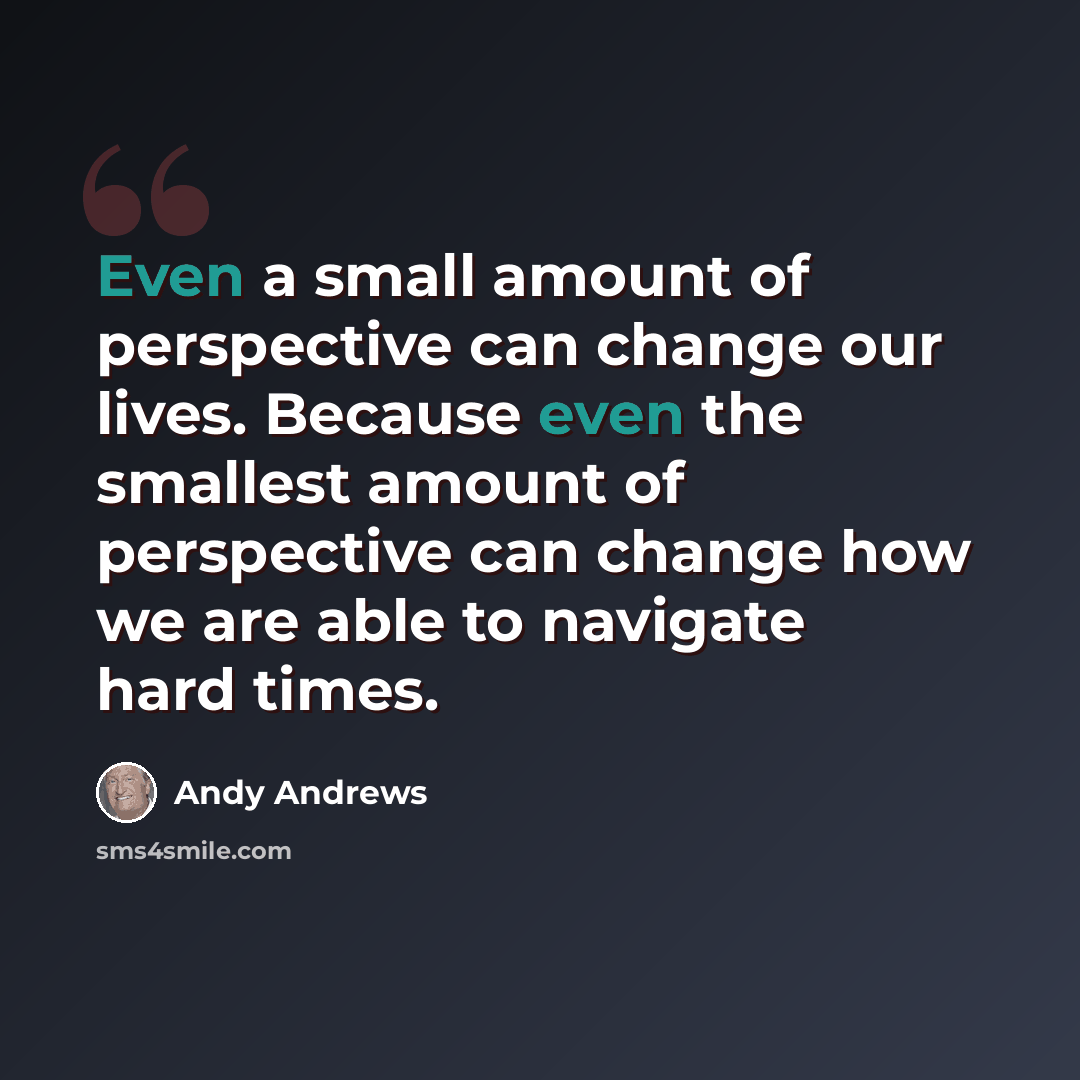 “Even a small amount of perspective can change our lives. Because even the smallest amount of perspective can change how we are able to navigate hard times.” quote by Andy Andrews