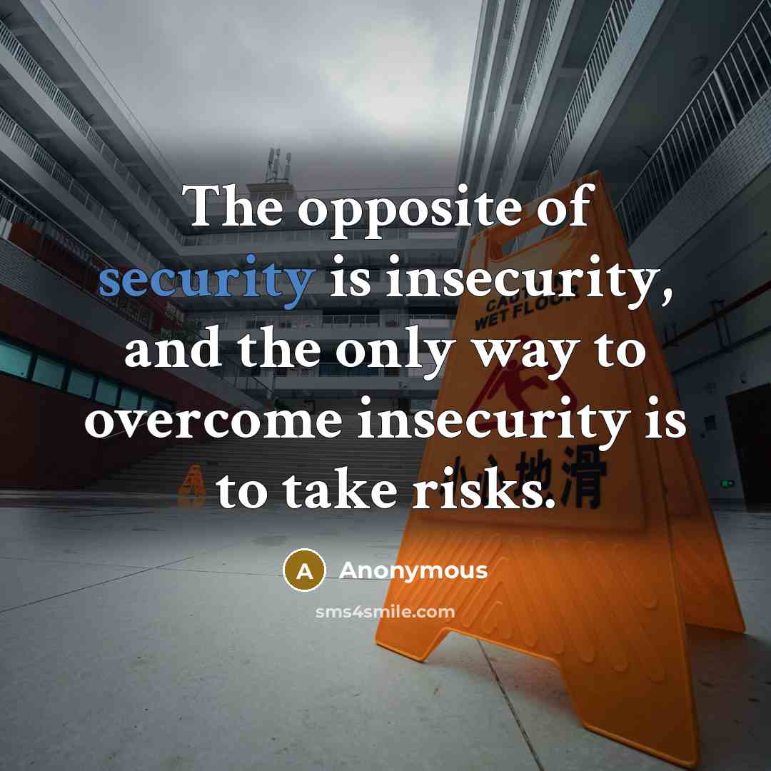 “The opposite of security is insecurity, and the only way to overcome insecurity is to take risks.” quote by Anonymous