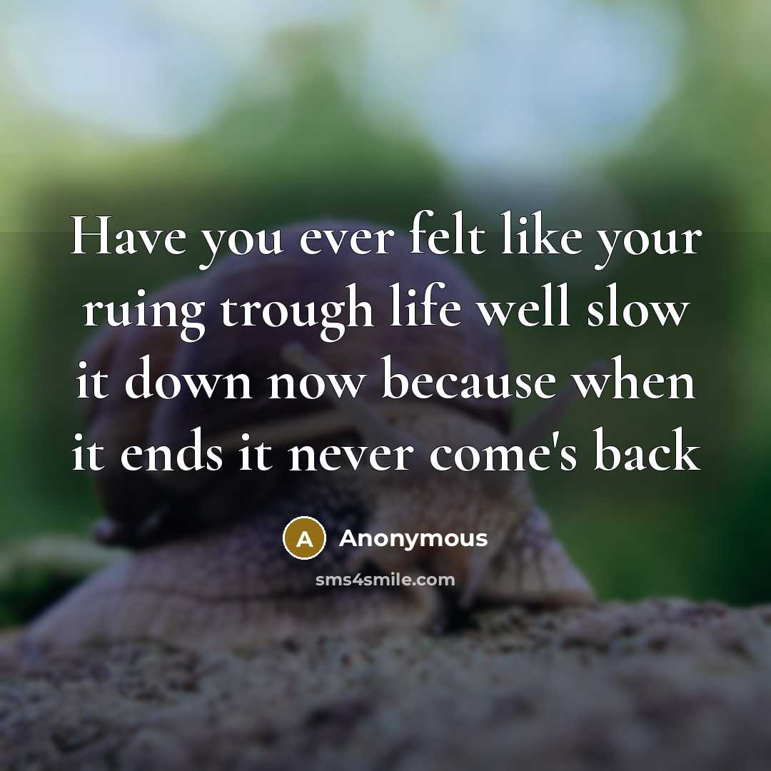 “Have you ever felt like your ruing trough life well slow it down now because when it ends it never come's back” quote by Anonymous