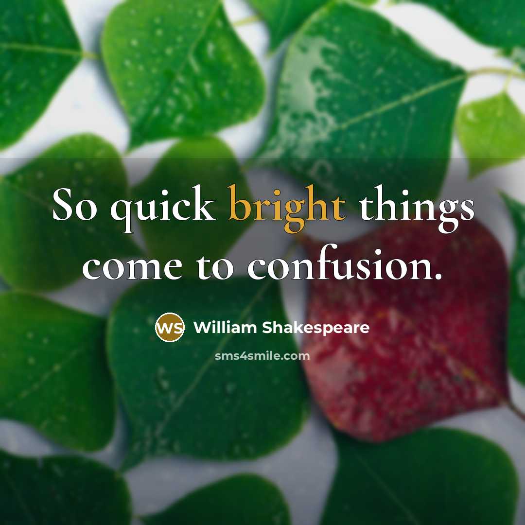“So quick bright things come to confusion.” quote by William Shakespeare